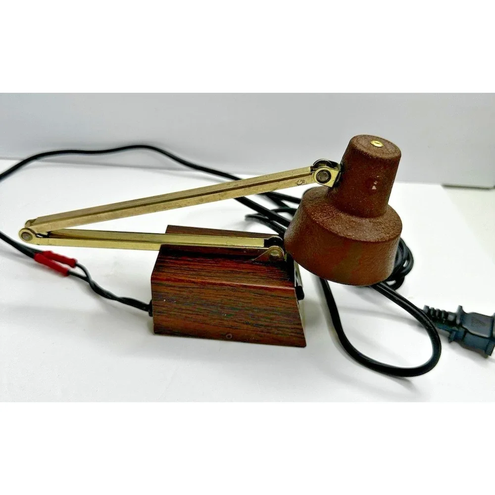Vintage Tensor Adjustable Desk Lamp Brown Faux Wood MCM Task Lamp 2 Settings USA